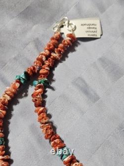 Collier Gradué en Rondelles d'Huître Épineuse Navajo et de Turquoise 27 Pouces V. Johnson