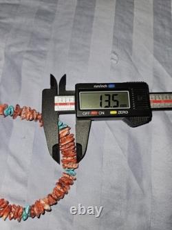 Collier Gradué en Rondelles d'Huître Épineuse Navajo et de Turquoise 27 Pouces V. Johnson