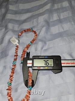 Collier Gradué en Rondelles d'Huître Épineuse Navajo et de Turquoise 27 Pouces V. Johnson