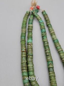 Collier Jocla à double rangée de perles Navajo Pueblo amérindien en turquoise verte et corail