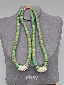 Collier Jocla à double rangée de perles Navajo Pueblo amérindien en turquoise verte et corail