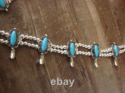 Collier Native American Navajo Nickel Silver Turquoise Squash Collier Signé Bc