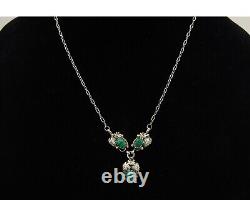 Collier Navajo en argent 925, malachite naturelle, amérindien signé SN, années 80.