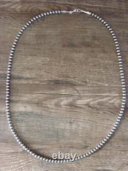 Collier Navajo en argent sterling amérindien de perles de 28 pouces Jake