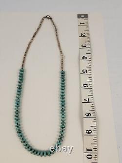 Collier Navajo vintage en perles Heishi turquoises et argent avec fermoir en argent Royston 20