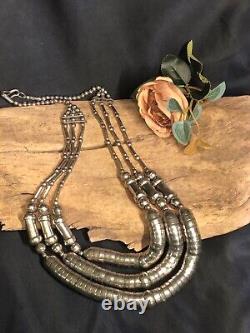 Collier à 3 rangs de perles de baril en argent sterling vintage de style amérindien navajo