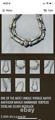 Collier à 3 rangs de perles de baril en argent sterling vintage de style amérindien navajo