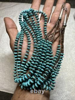 Collier à 4 brins en perles heishi en turquoise Navajo amérindien