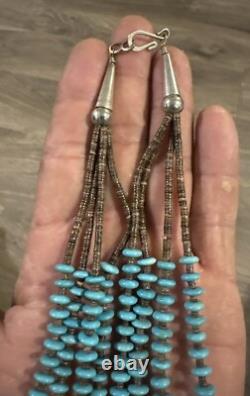 Collier à 4 brins en perles heishi en turquoise Navajo amérindien