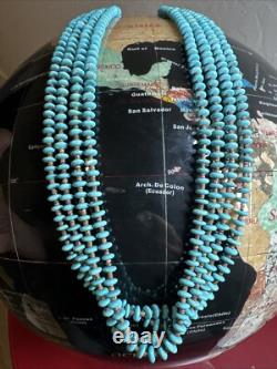 Collier à 4 brins en perles heishi en turquoise Navajo amérindien