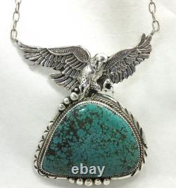 Collier aigle en argent sterling et turquoise Navajo amérindien Daniel Etcity n°8