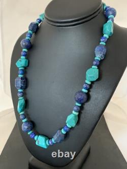 Collier amérindien Navajo en argent sterling, lapis-lazuli et turquoise 21 00256