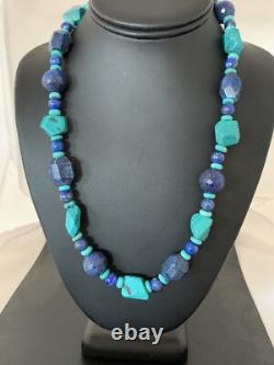 Collier amérindien Navajo en argent sterling, lapis-lazuli et turquoise 21 00256