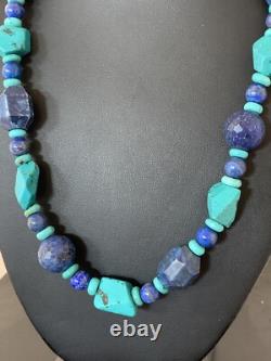 Collier amérindien Navajo en argent sterling, lapis-lazuli et turquoise 21 00256
