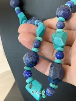 Collier amérindien Navajo en argent sterling, lapis-lazuli et turquoise 21 00256