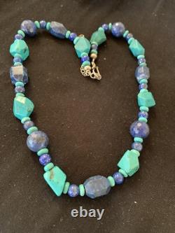 Collier amérindien Navajo en argent sterling, lapis-lazuli et turquoise 21 00256
