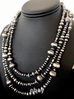 Collier amérindien Navajo perles en argent sterling à 3 rangs amovibles