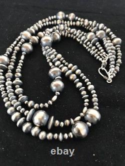 Collier amérindien Navajo perles en argent sterling à 3 rangs amovibles