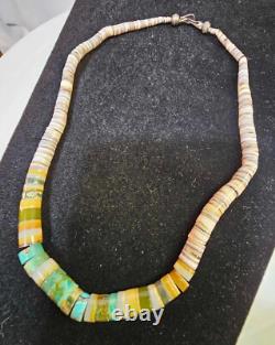 Collier avec fermoir à boule en argent sterling, perles Heishi en turquoise et coquillage Navajo amérindien