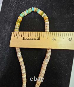 Collier avec fermoir à boule en argent sterling, perles Heishi en turquoise et coquillage Navajo amérindien