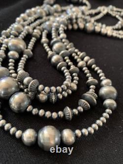 Collier de 80 perles mixtes en argent sterling Navajo amérindien 92326
