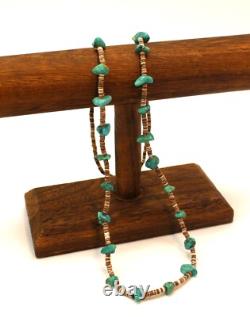 Collier de coquillage avec perles heishi en turquoise et nuggets navajos amérindiens vintage 14