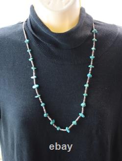 Collier de coquillage avec perles heishi en turquoise et nuggets navajos amérindiens vintage 14