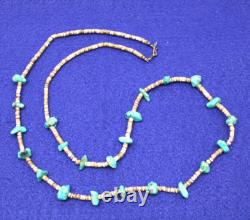 Collier de coquillage avec perles heishi en turquoise et nuggets navajos amérindiens vintage 14