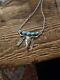 Collier De Longue Corne En Turquoise Fait Main En Argent Sterling Amérindien Navajo