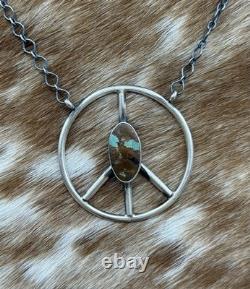 Collier de paix hippie en argent sterling turquoise fait à la main par des Amérindiens Navajos