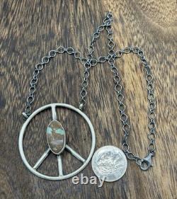 Collier de paix hippie en argent sterling turquoise fait à la main par des Amérindiens Navajos