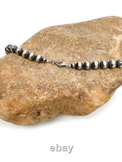 Collier de perles Navajo en argent sterling de 6 mm, style amérindien, à une seule rangée de 23 perles