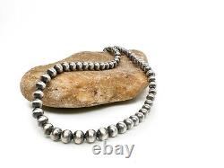 Collier de perles Navajo en argent sterling de 6 mm, style amérindien, à une seule rangée de 23 perles