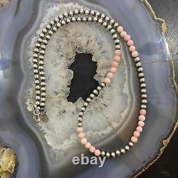 Collier de perles amérindiennes en argent sterling de 4 mm et perles d'opale péruvienne de 4,4 mm de style Navajo, 16 pouces.
