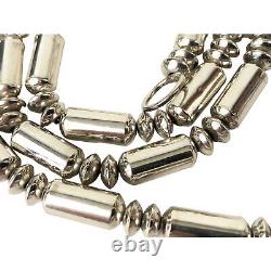 Collier de perles de banc de baril en argent sterling 925 Navajo américain natif