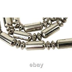 Collier de perles de banc de baril en argent sterling 925 Navajo américain natif