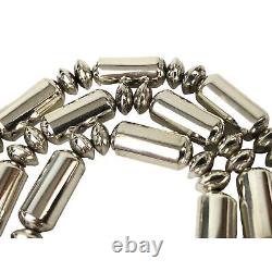 Collier de perles de banc de baril en argent sterling 925 Navajo américain natif