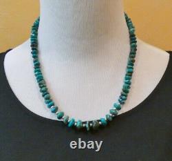 Collier de perles en argent et turquoise Navajo amérindien de 20 pouces