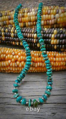 Collier de perles en argent et turquoise Navajo amérindien de 20 pouces