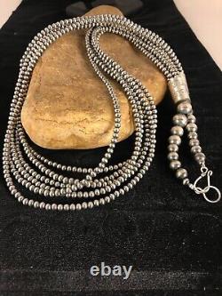 Collier de perles en argent sterling à 6 rangs de perles Navajo amérindiennes - 30 pouces.