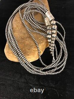 Collier de perles en argent sterling à 6 rangs de perles Navajo amérindiennes - 30 pouces.