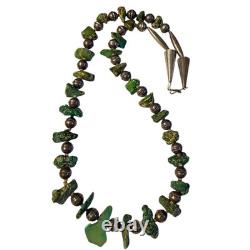 Collier de perles en argent sterling avec turquoise Cerrillos Navajo exclusif