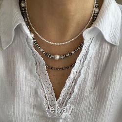Collier de perles et d'argent élégant, superbe choker féminin étincelant unique