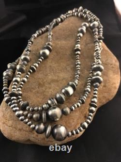 Collier de perles mixtes en argent sterling Navajo amérindien 48 92348