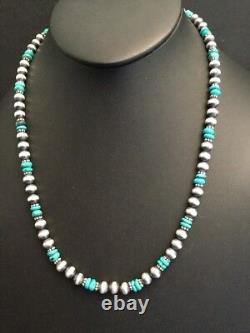 Collier de perles navajo en argent sterling et turquoise amérindien