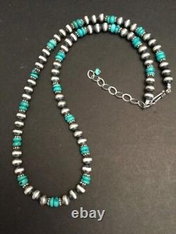 Collier de perles navajo en argent sterling et turquoise amérindien