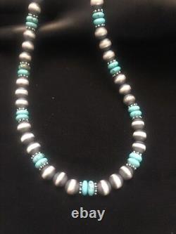 Collier de perles navajo en argent sterling et turquoise amérindien