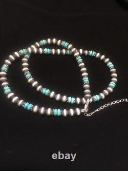 Collier de perles navajo en argent sterling et turquoise amérindien