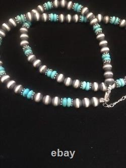 Collier de perles navajo en argent sterling et turquoise amérindien