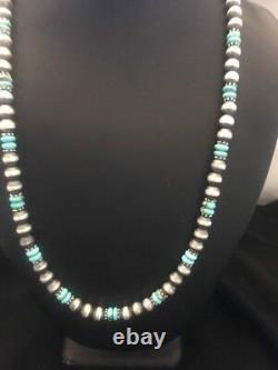 Collier de perles navajo en argent sterling et turquoise amérindien